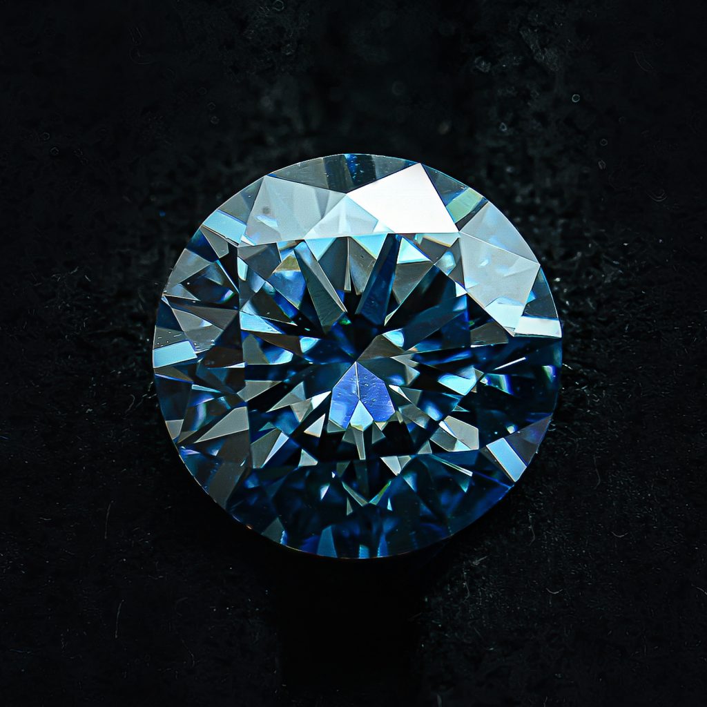 Diamant de synthèse rond bleu